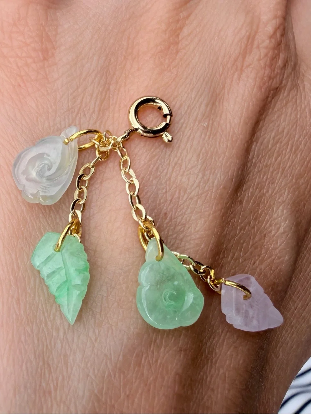 Gold Chain Necklace with Pastel Jade Flower Charms